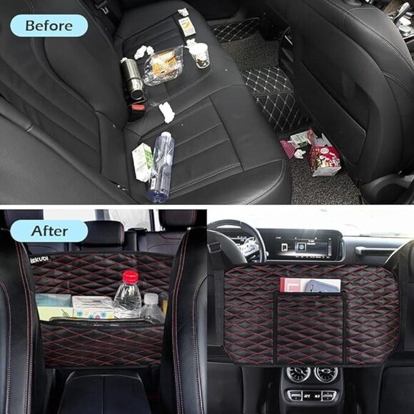 Car Bag Holder Pocket for Storage PU Leather Car Seat Organizer Kids/Pet Barrier - Picture 5 of 7